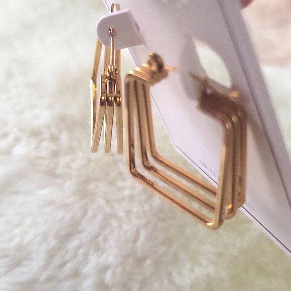 Gold Plated Square Earrings - Picture 3 of 3